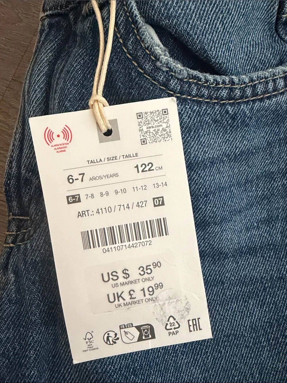 Zara Kids Blue Straight-Leg Jeans